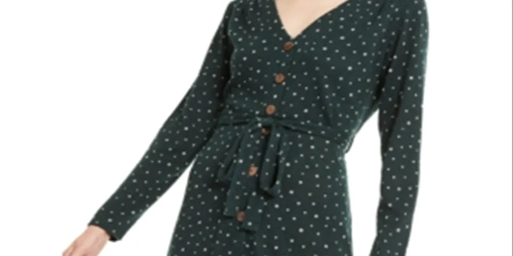 Monteau Women's Dot Wrap Dress Green Size -Petite M