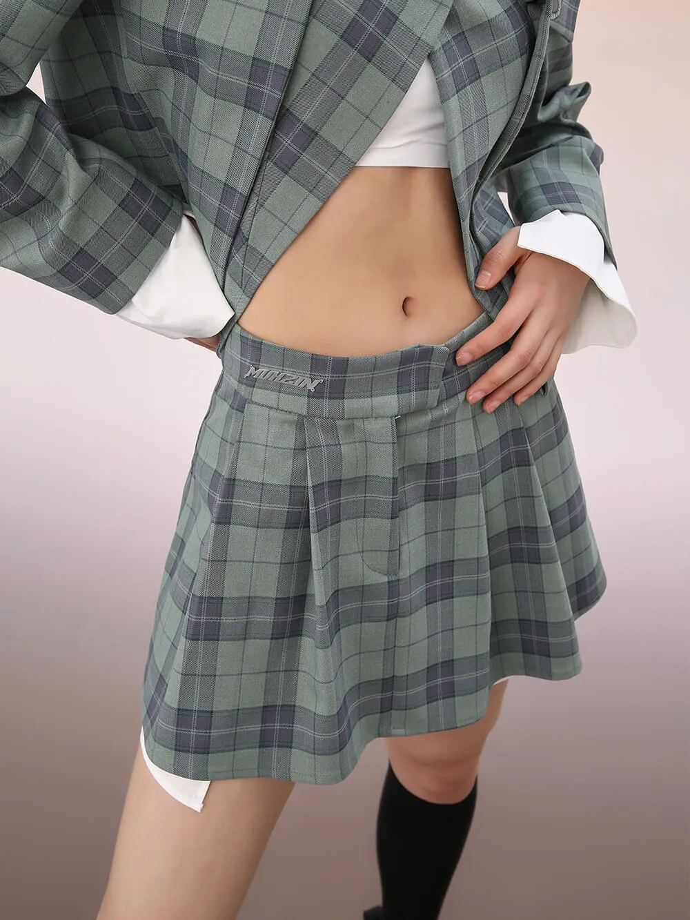 MUKZIN Pleated Plaid Mini Skirt