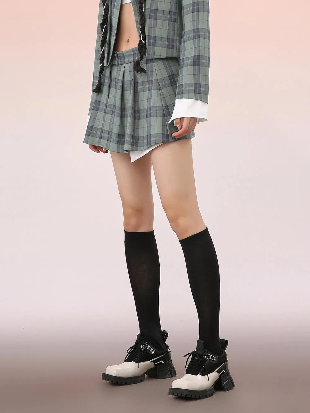 MUKZIN Pleated Plaid Mini Skirt