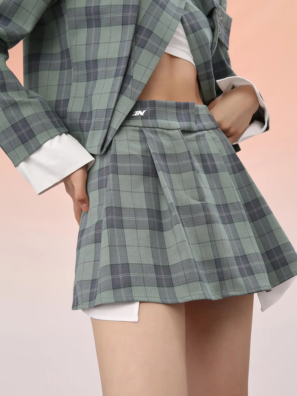 MUKZIN Pleated Plaid Mini Skirt