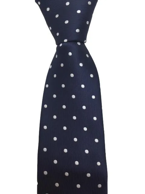 Navy Blue Tie with White Polka Dots