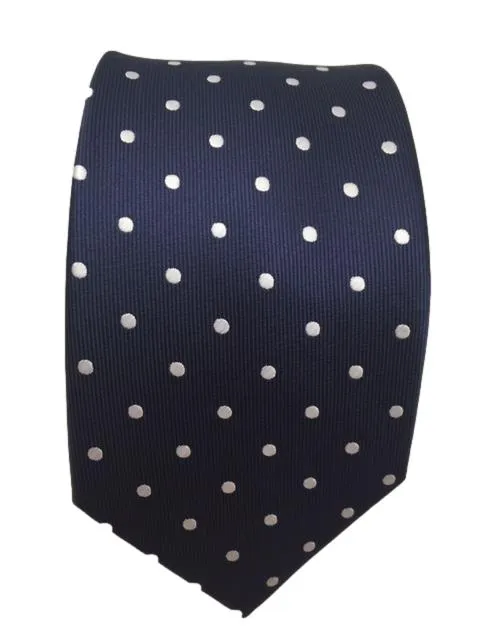 Navy Blue Tie with White Polka Dots