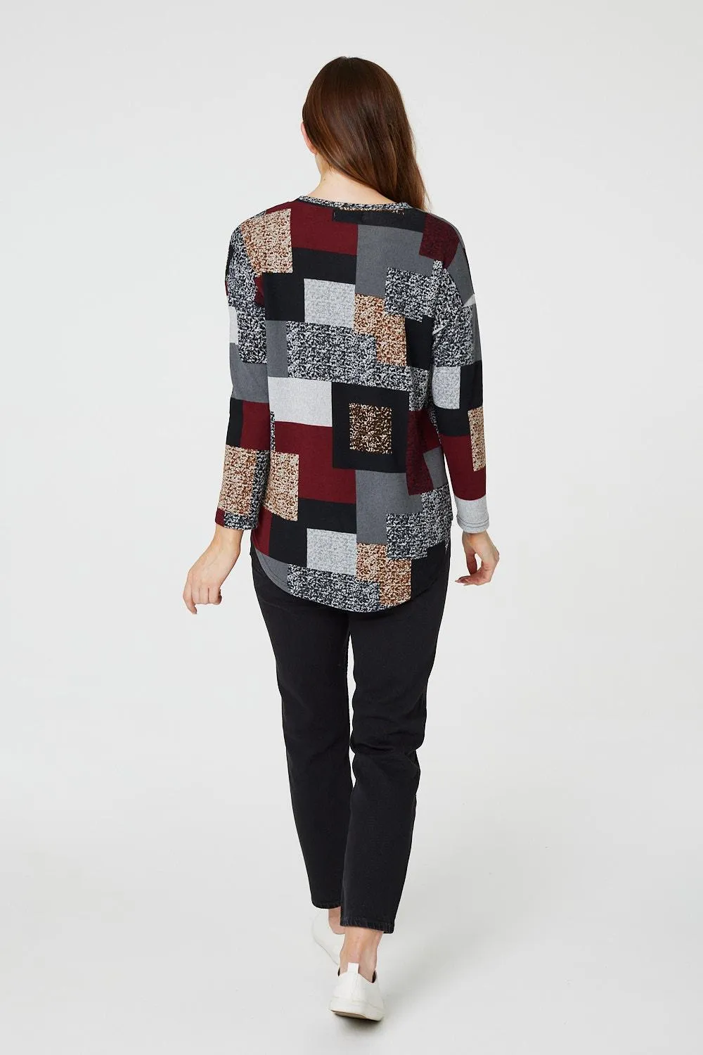 Patchwork Long Sleeve Relaxed Top