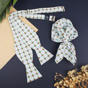 Peluche The Polka Affair White Open Bow Tie & Pocket Square Set for Men