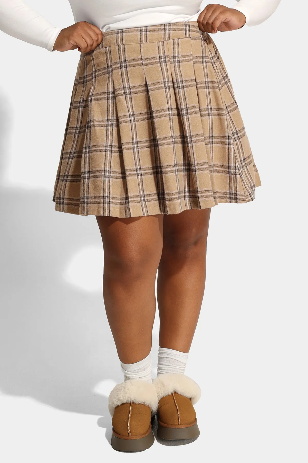 Plaid Elastic Waist Pleated Mini Skirt