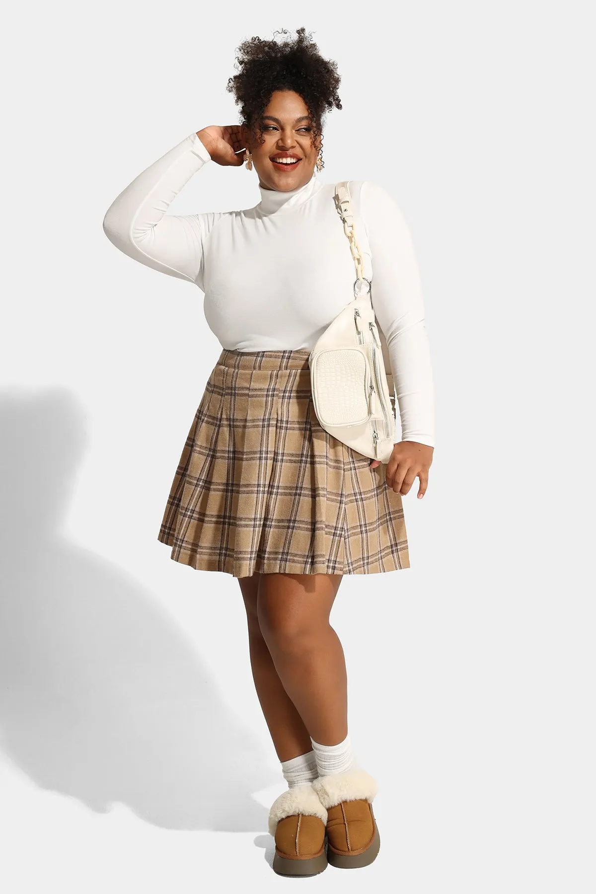 Plaid Elastic Waist Pleated Mini Skirt