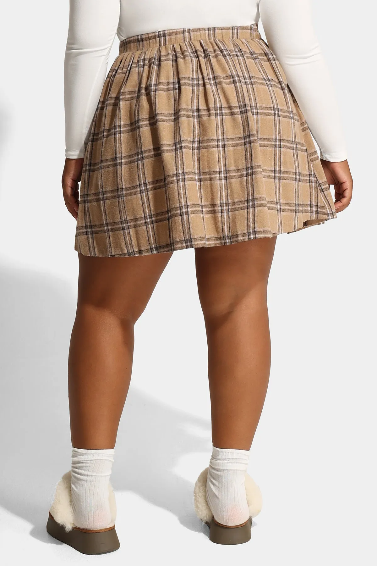 Plaid Elastic Waist Pleated Mini Skirt