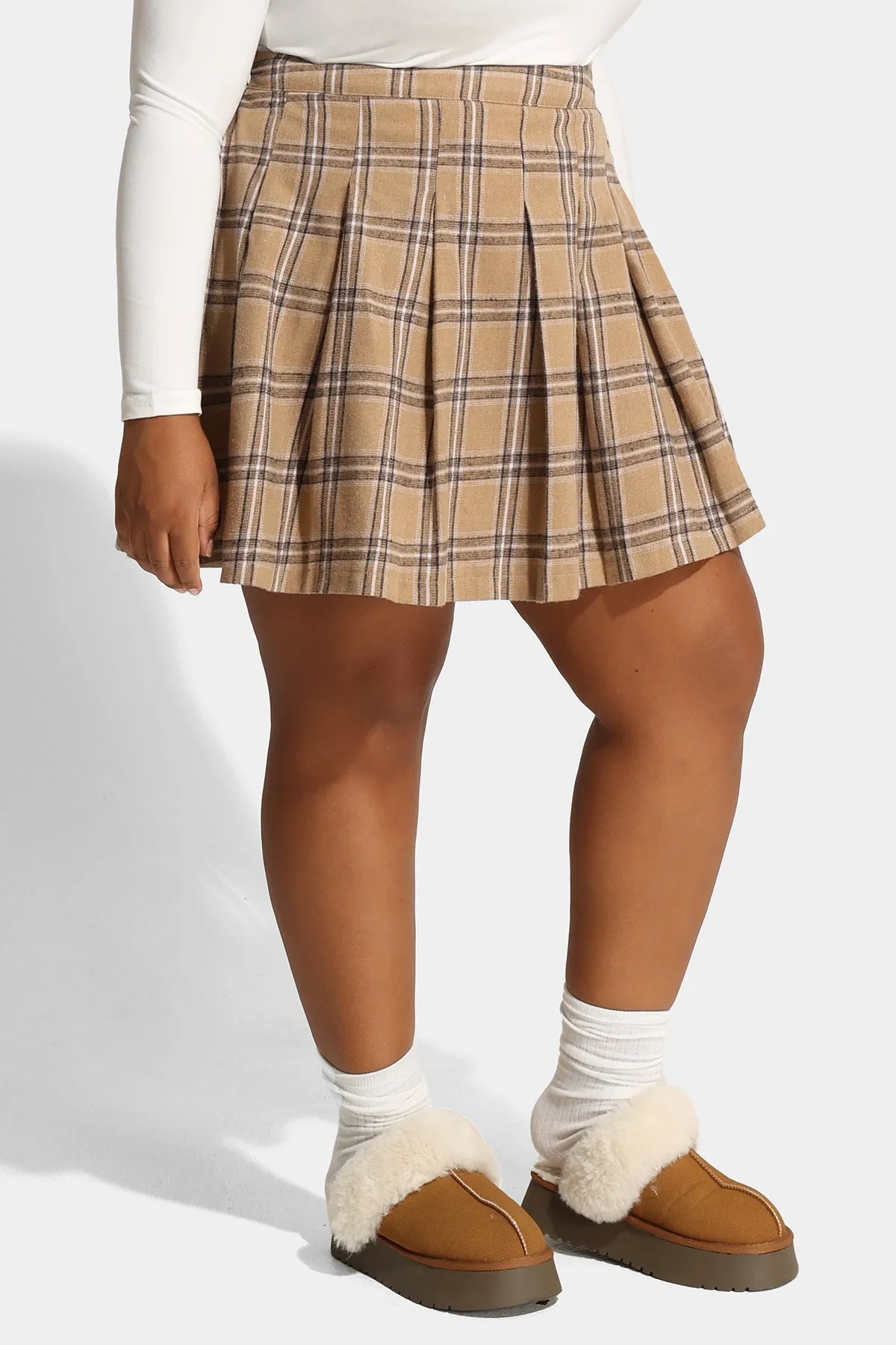 Plaid Elastic Waist Pleated Mini Skirt