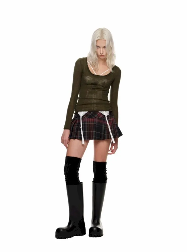 Plaid pleated short skirt【s0000010640】