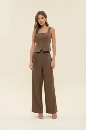 Pleated Wide Leg Dress Pants in Brown by Blu Pepper