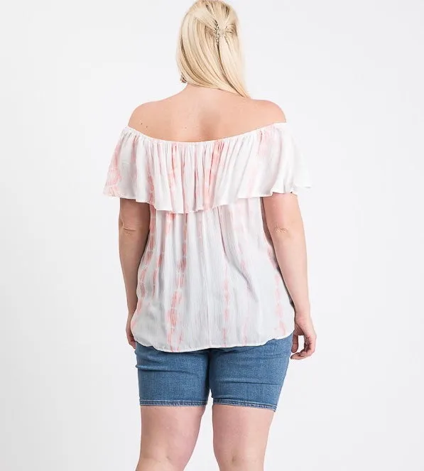 Plus Size Off the Shoulder Top Tie Dye Pink