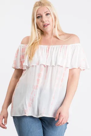 Plus Size Off the Shoulder Top Tie Dye Pink