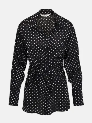 Polka Dot Silky Wrap Shirt