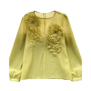 Pre Order:  3D Flower Slim Fit Bubble Sleeve Blouse