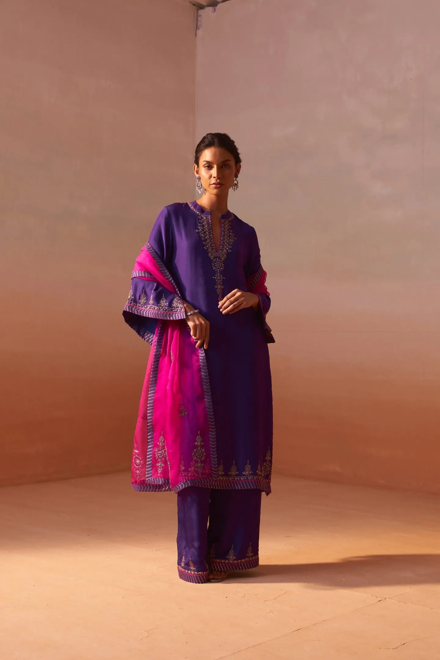 PURPLE PALAZO SET WITH FUCHSIA DUPATTA