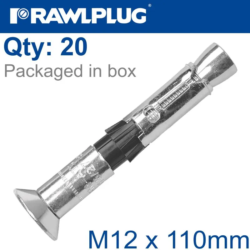 RAWLPLUG R-SPL II SAFETY PLUS - LOOSE BOLT M12X110MM X20 PER BOX RAW R-SPL-II-12110-10L