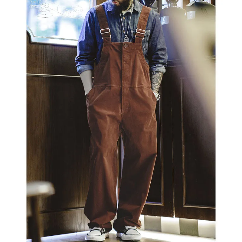 Retro Brown Corduroy Overalls Baggy Straight-leg One-piece Overall