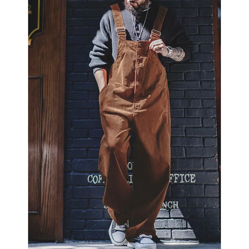 Retro Brown Corduroy Overalls Baggy Straight-leg One-piece Overall