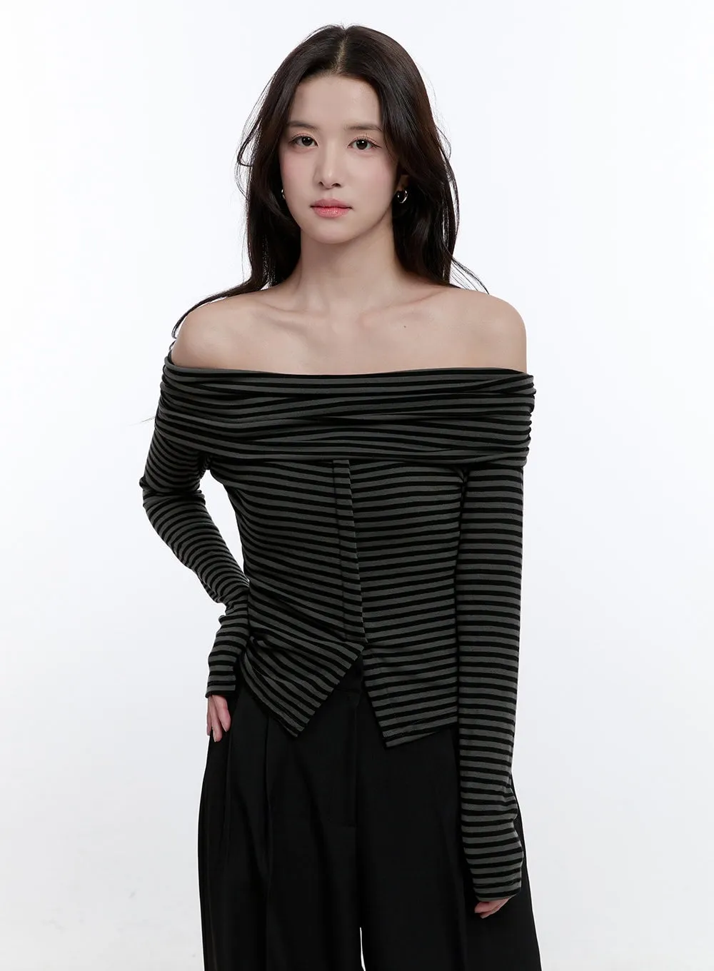 Slim Fit Off-Shoulder Striped Blouse ON418