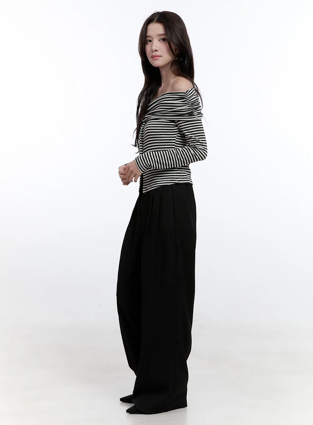 Slim Fit Off-Shoulder Striped Blouse ON418