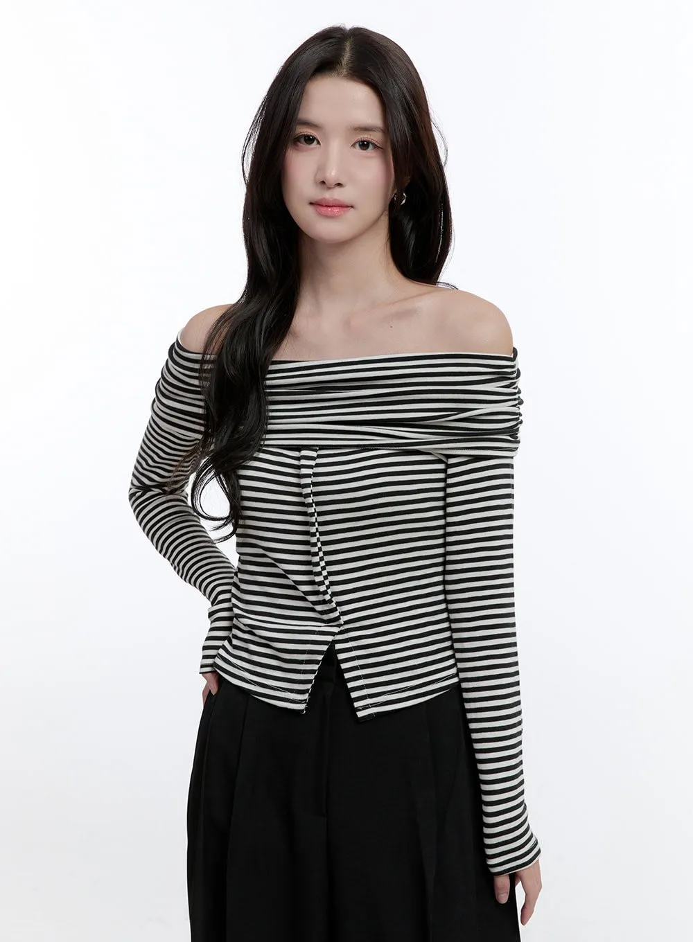 Slim Fit Off-Shoulder Striped Blouse ON418