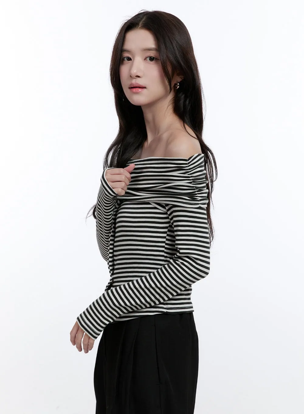 Slim Fit Off-Shoulder Striped Blouse ON418