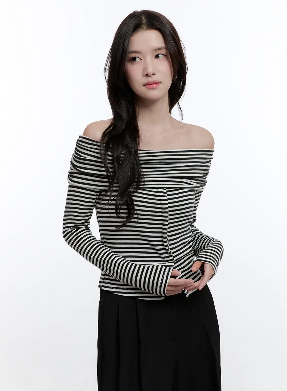 Slim Fit Off-Shoulder Striped Blouse ON418