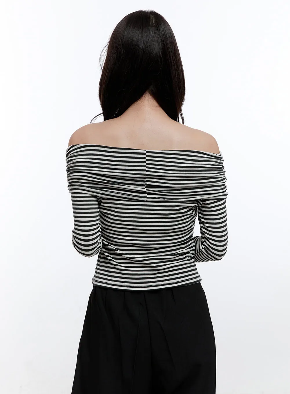 Slim Fit Off-Shoulder Striped Blouse ON418