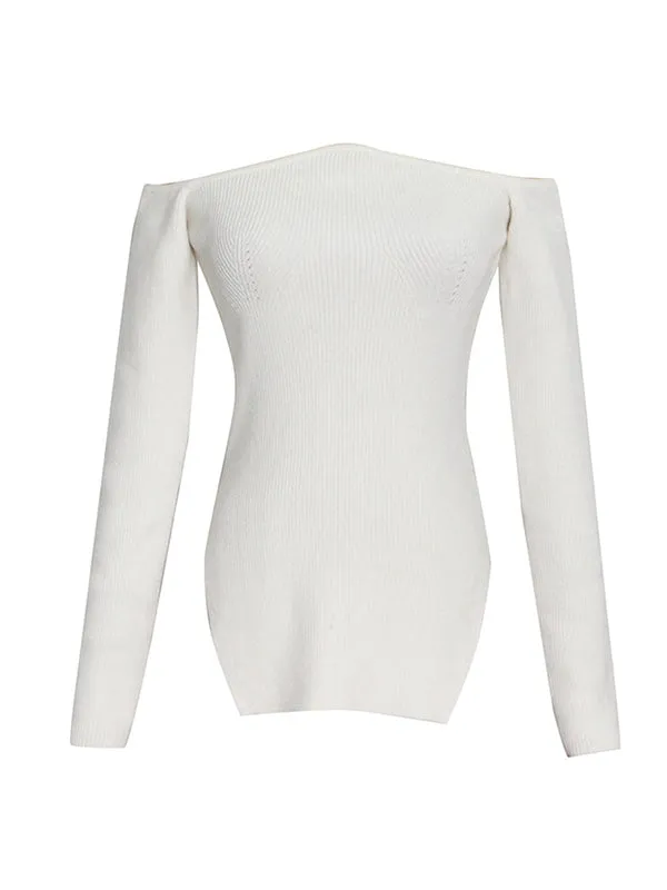 Stylish Skinny Irregularity Solid Color Off-The-Shoulder Sweater Tops