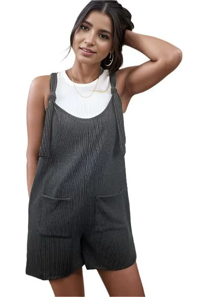 TEEK - Charcoal Scoop Neck Striped Romper