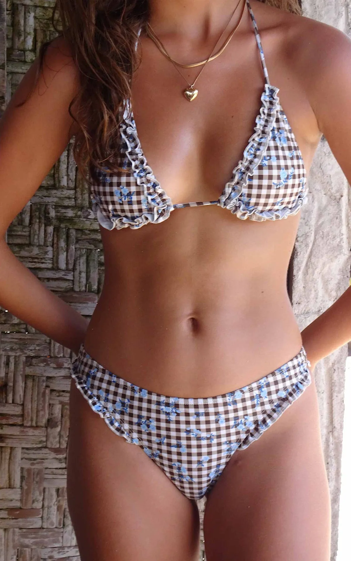 The Pandya Bikini Top // Floral Gingham Brown