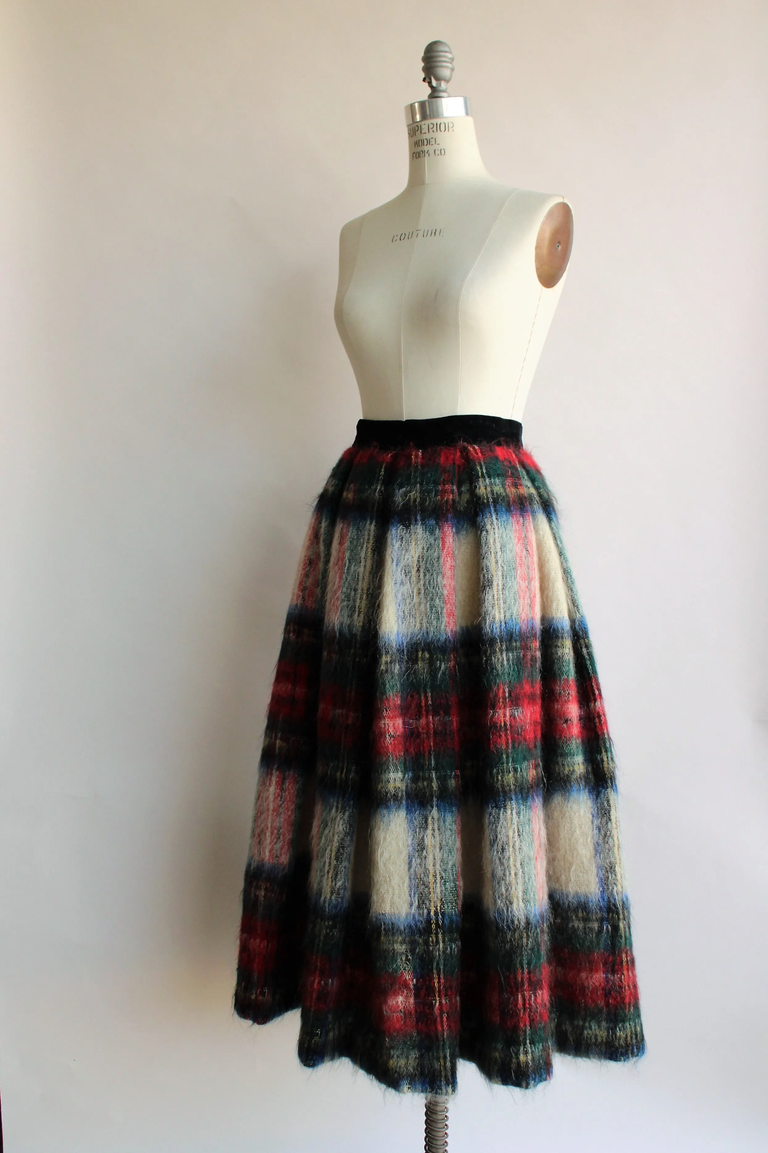 Vintage 1960s Plaid Mohair Skirt