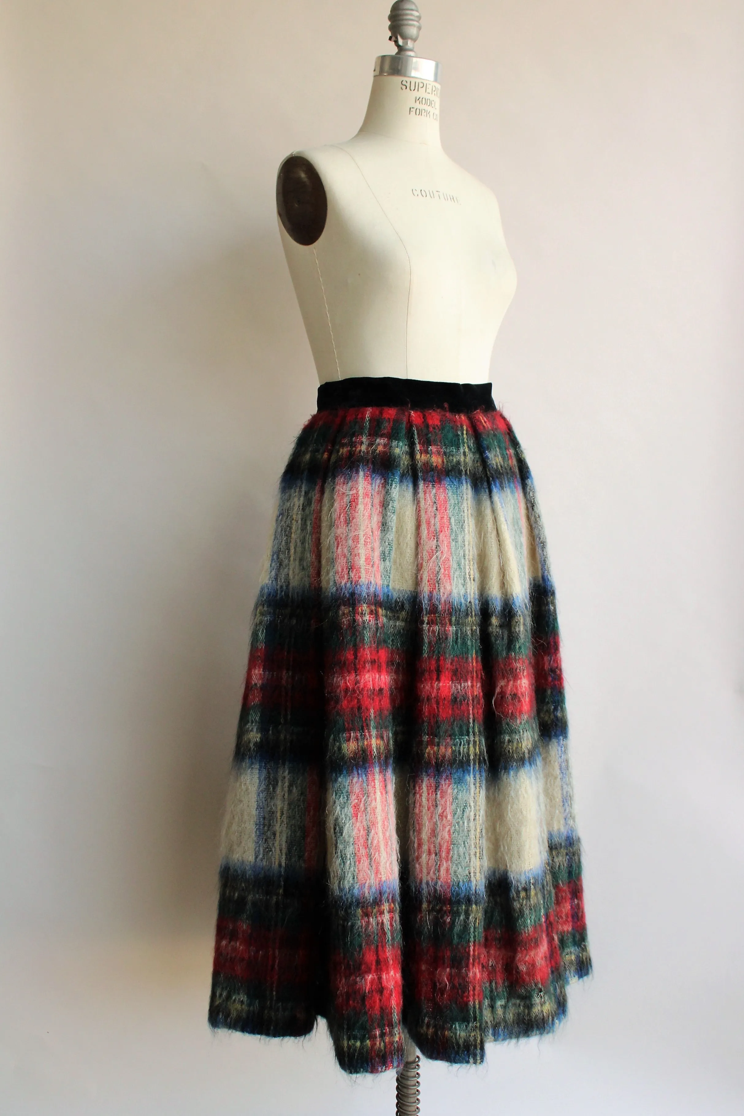 Vintage 1960s Plaid Mohair Skirt