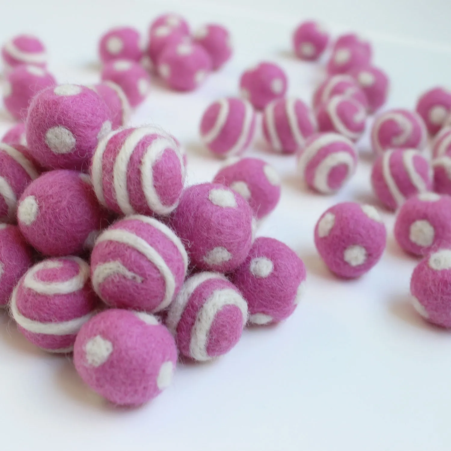 White On Pink Polka Dot Swirl Felt Balls