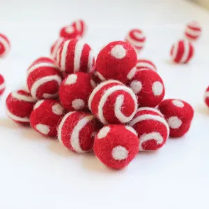 White On Red Polka Dot Swirl Felt Balls