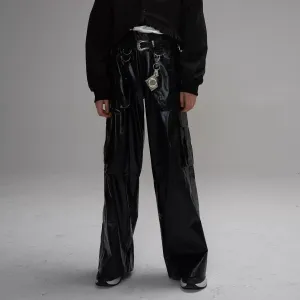 Wide leg leather pants