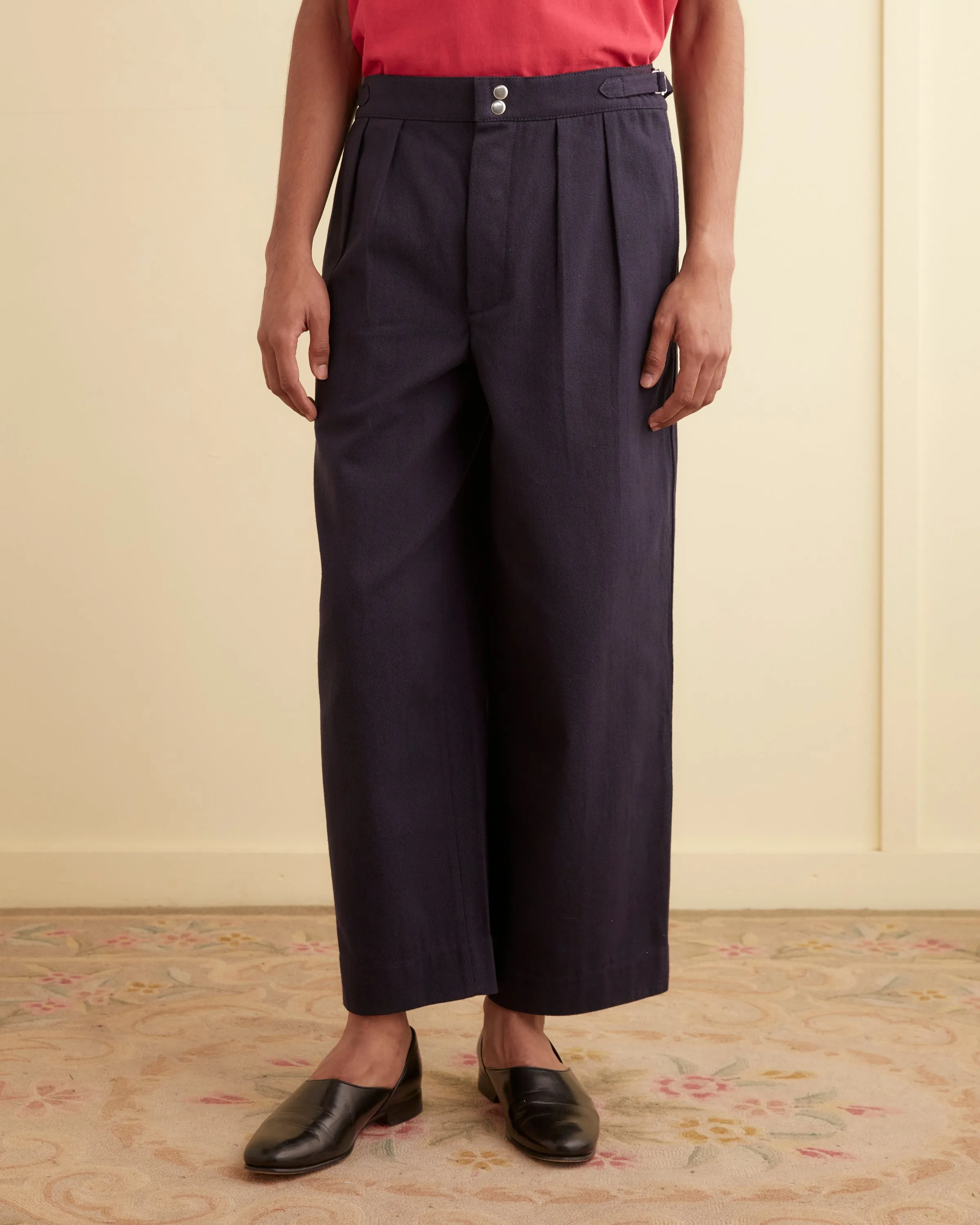 Wide Leg Snap Trousers - Midnight