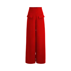 Wide Leg Stretch Pants - Crimson