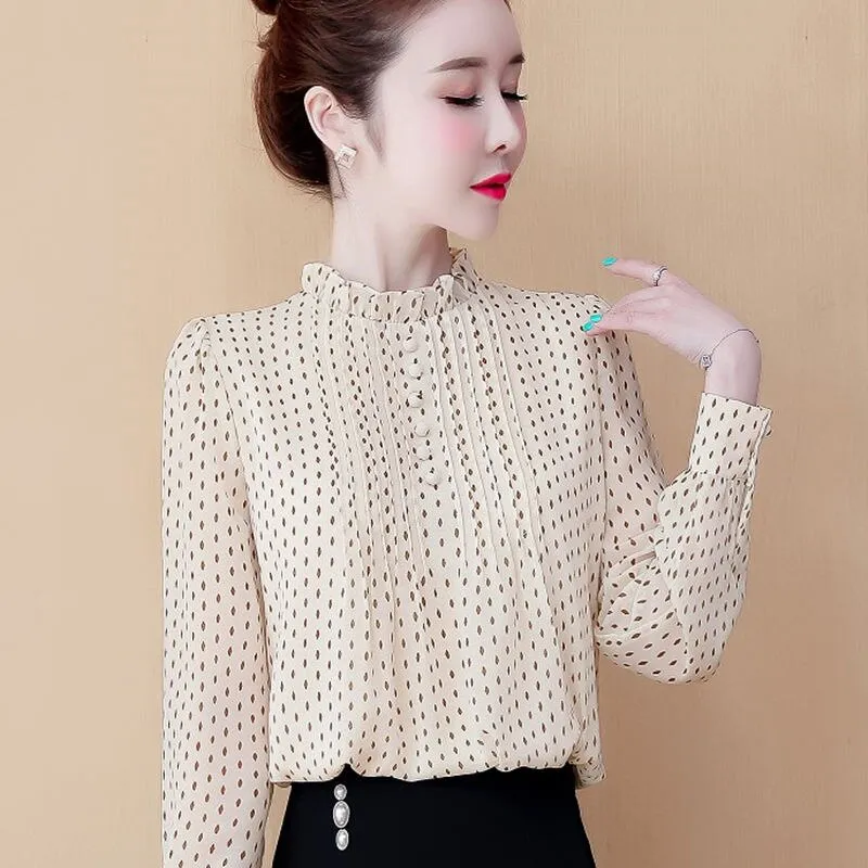 Women Polka Dot Chiffon Blouse