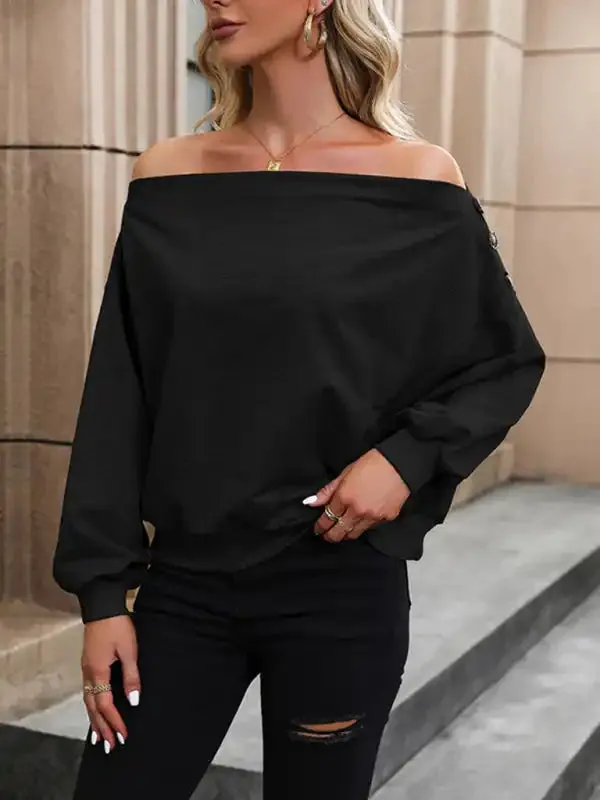 Women’s bateau neck off-shoulder knitted top